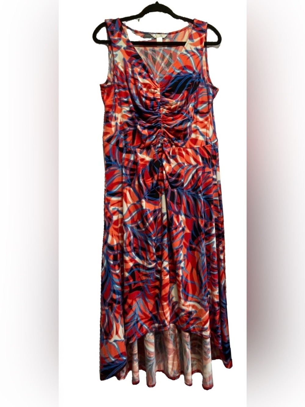 London Times Red Leaf-Print Sleeveless Jumpsuit